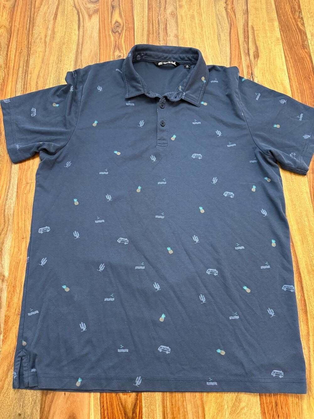 TravisMathew Happy Thoughts Pineapple Cactus Van Polo Shirt Navy XL